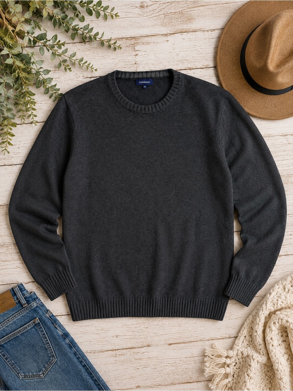 Vintage Craft & Barrow Men's Classic Crewneck Sweater - Charcoal Gray Size XXL